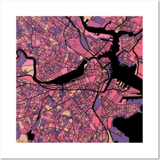 Boston Map Pattern in Purple & Pink Posters and Art